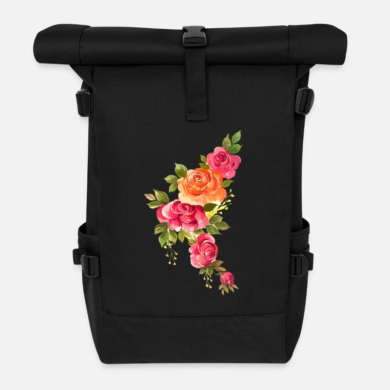 Roses Watercolor Bouquet - Roll Top Backpack - black