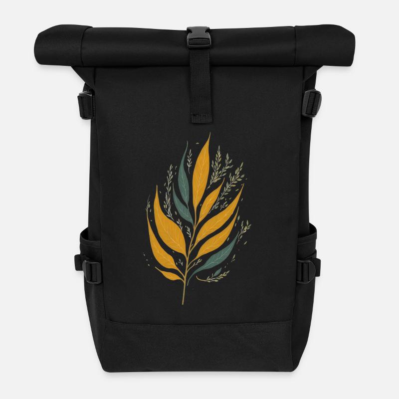 Leaves - Roll Top Backpack - black