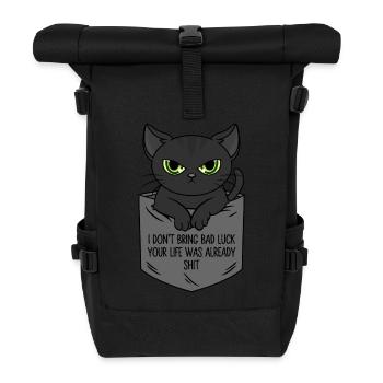 Schwarze Katze Brusttasche Ich bringe kein Unglück - Rolltop Rucksack - Schwarz - Vorne