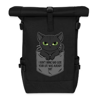 Schwarze Katze Brusttasche Ich bringe kein Unglück - Rolltop Rucksack - Schwarz - Vorne