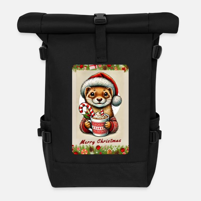 Martre de Noël au chocolat chaud - Sac à dos roll top - noir