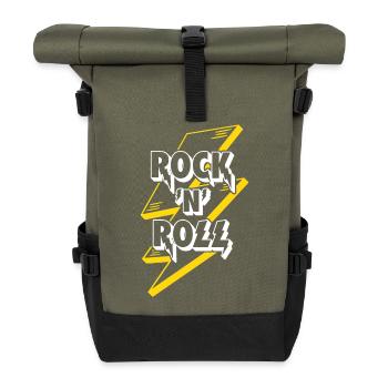 Rock'N'Roll Text Logo With Lightning - Roll Top Backpack - olive/black - Front