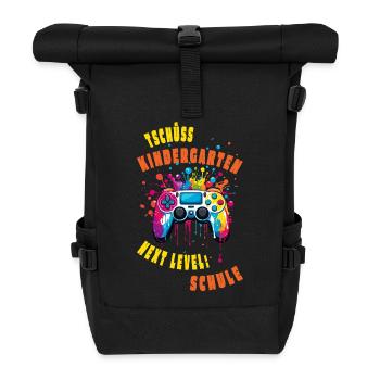 Tschüss Kindergarten -> Next Level: Schule - Rolltop Rucksack - Schwarz - Vorne