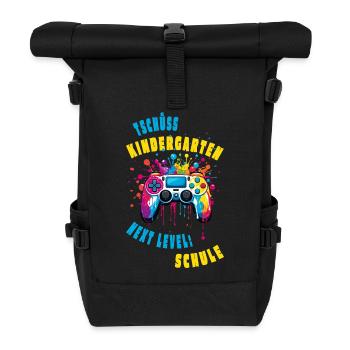 Next Level: Schule! Tschüss Kindergarten Abschied - Rolltop Rucksack - Schwarz - Vorne