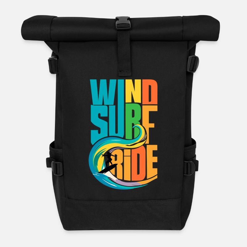 Farbenfrohe Windsurf-Ride-Action-Kunst - Lebendige Gewässer - Rolltop Rucksack - Schwarz