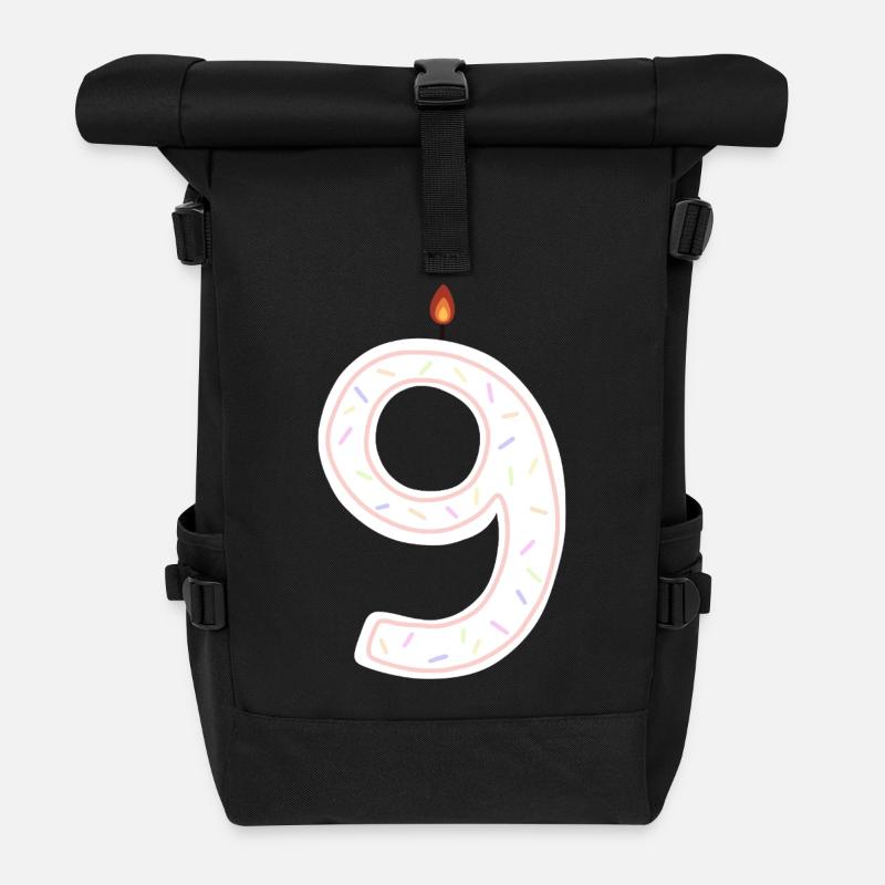 Festive Birthday Number Nine Illustration - Roll Top Backpack - black