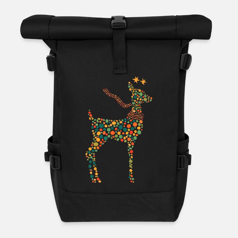 Renne de Noël - Illustration de points colorés. - Sac à dos roll top - noir