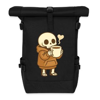 Cozy Kaffee Skelett – Kawaii Cute - Rolltop Rucksack - Schwarz - Vorne