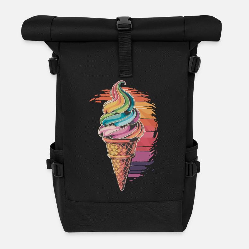Buntes Regenbogen-Eiscreme Motiv - Rolltop Rucksack - Schwarz