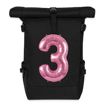 3. Geburtstag Shirt, Pinker Ballon Helium - Rolltop Rucksack - Schwarz - Vorne