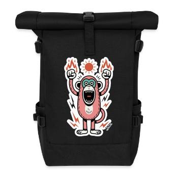 Affe mit Flammen und erhobenen Fäusten - Rolltop Rucksack - Schwarz - Vorne