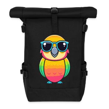Retro Parrot with Blue Glasses - Roll Top Backpack - black - Front