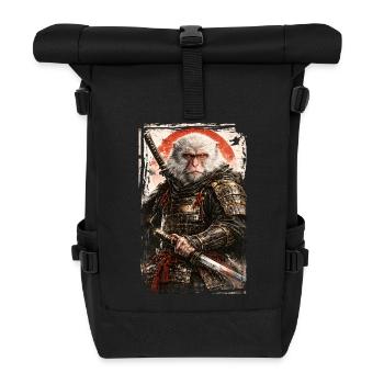 Art japonais - Singe des neiges japonais - Samouraï - Sac à dos roll top - noir - Devant
