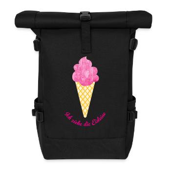 Eis Auszeit coole Quotes Waffel pink Fan Sommer - Rolltop Rucksack - Schwarz - Vorne