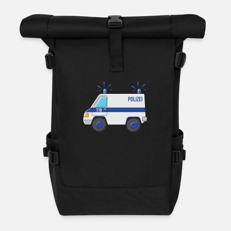Polizeiauto 110 - Rolltop Rucksack - Schwarz