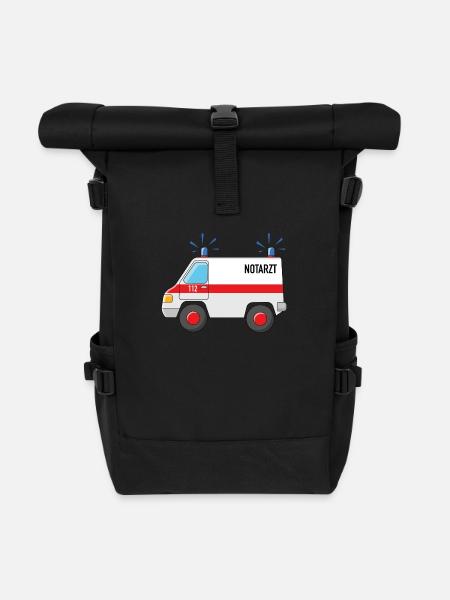 Notarzt Auto mit Blaulicht - Rolltop Rucksack - Schwarz