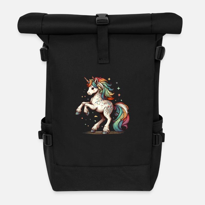 Regenbogen Einhorn | Das letzte Regenbogeneinhorn - Rolltop Rucksack - Schwarz