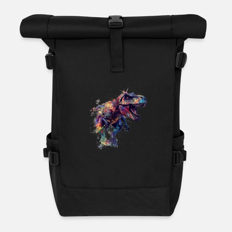 T Rex Klecks - Rolltop Rucksack - Schwarz