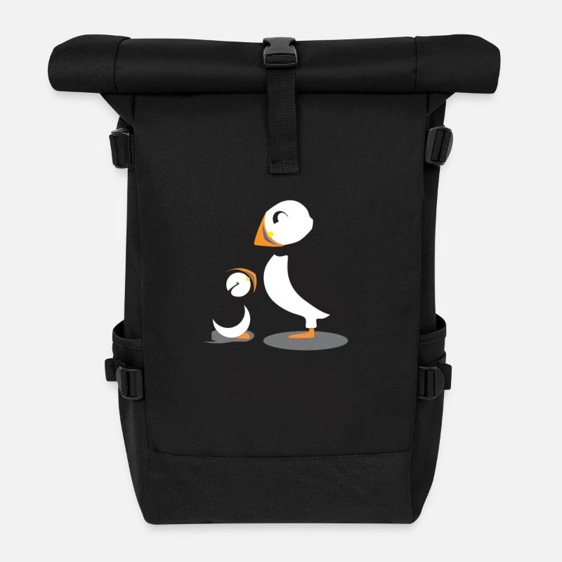 Amble Puffins - Roll Top Backpack - black