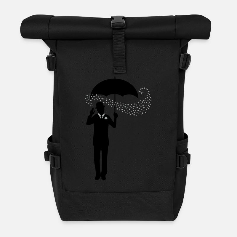 Zauberer - Regenschirm - Melone - Pantomime - 2C - Rolltop Rucksack - Schwarz