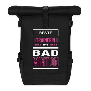 Badminton Trainerin Badmintontrainerin Federball - Rolltop Rucksack - Schwarz - Vorne