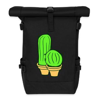 2 Small Cacti Cactus Spines Desert Flower Pot - Roll Top Backpack - black - Front