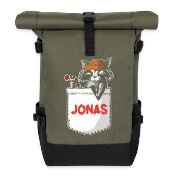 Waschbär Jonas - Rolltop Rucksack - Olive/Schwarz - Vorne
