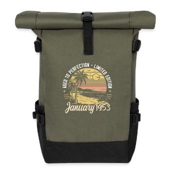 2007 Geburtstag Januar 2007 - Geschenk Januar 2007 - Rolltop Rucksack - Olive/Schwarz - Vorne