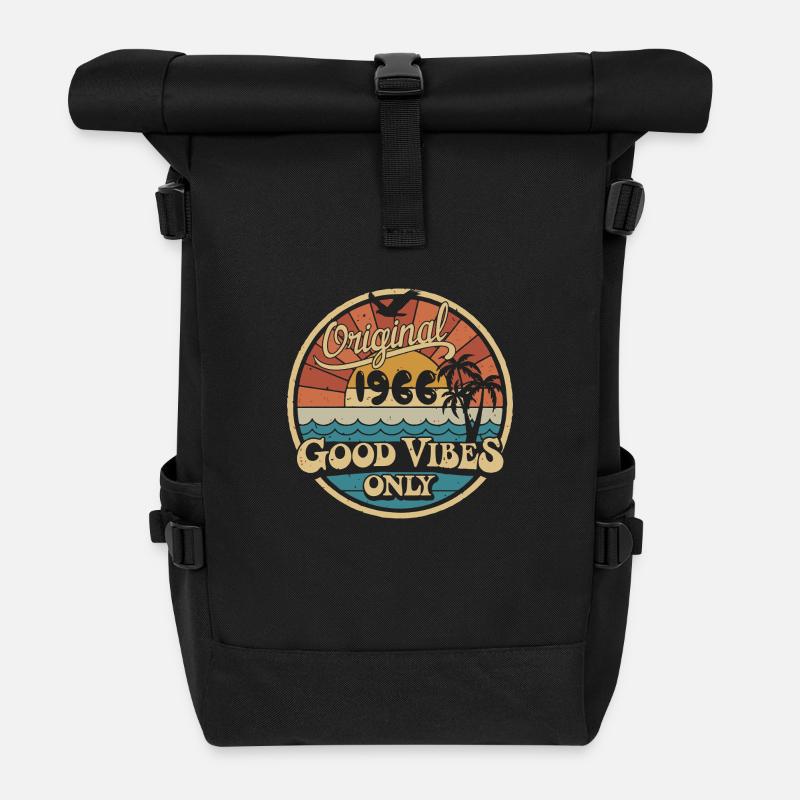 Original 1966 Vintage 1966 Birthday Retro 1966 - Roll Top Backpack - black