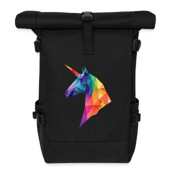 Unicorn Low Poly Art Logo Design Colorful - Roll Top Backpack - black - Front
