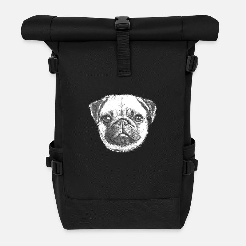 PUG | MOPS - GEZEICHNET - Rolltop Rucksack - Schwarz