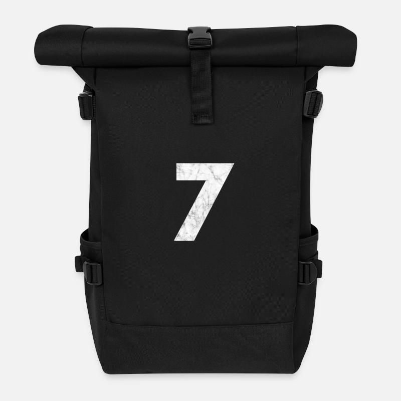 Zahl 7, Nummer 7, 7, seven, Number seven, Sieben, - Rolltop Rucksack - Schwarz