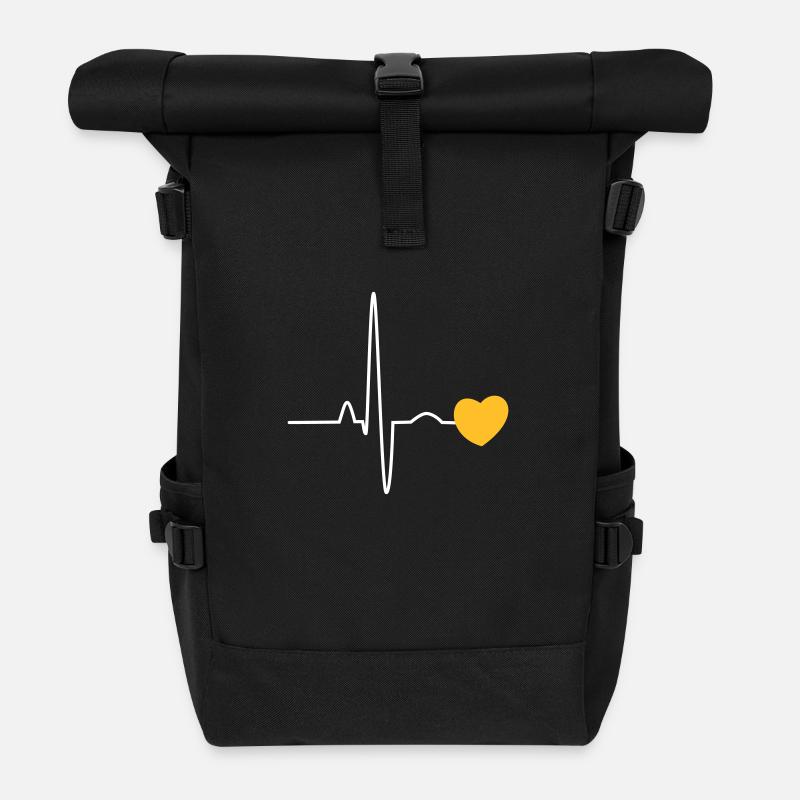 2c heartbeat with heart - Roll Top Backpack - black