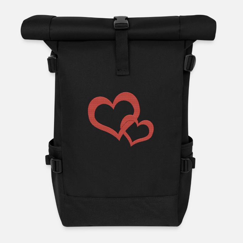 Two hearts - Roll Top Backpack - black