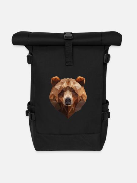 Ours brun | Conception de logo d’art low poly - Sac à dos roll top - noir