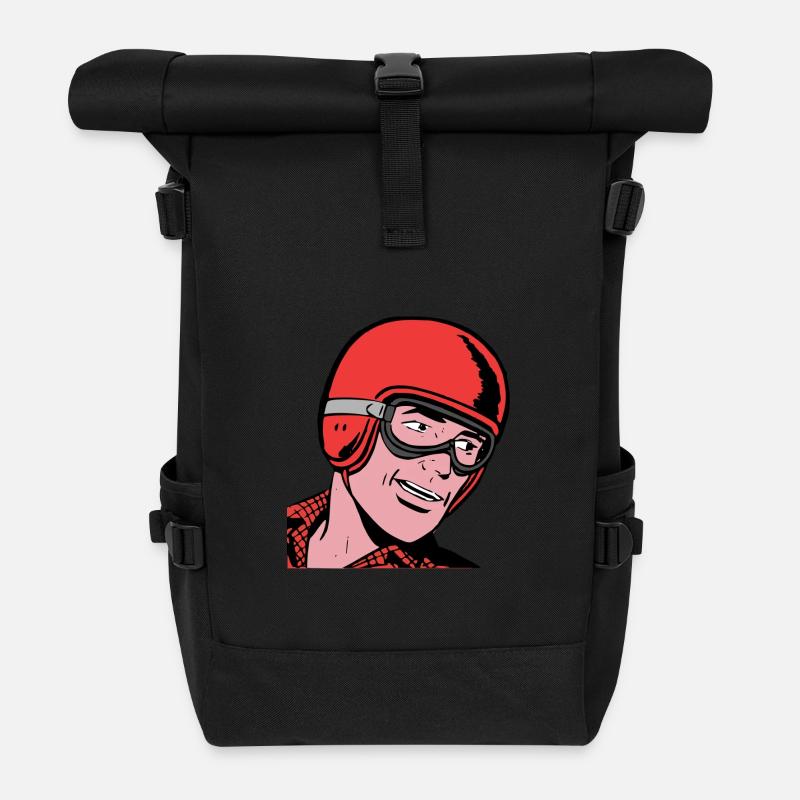 Vintage Driver Comic - Roll Top Backpack - black