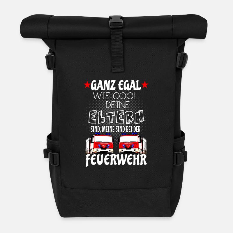 Kinder T-Shirt - Eltern sind bei der Feuerwehr - Rolltop Rucksack - Schwarz
