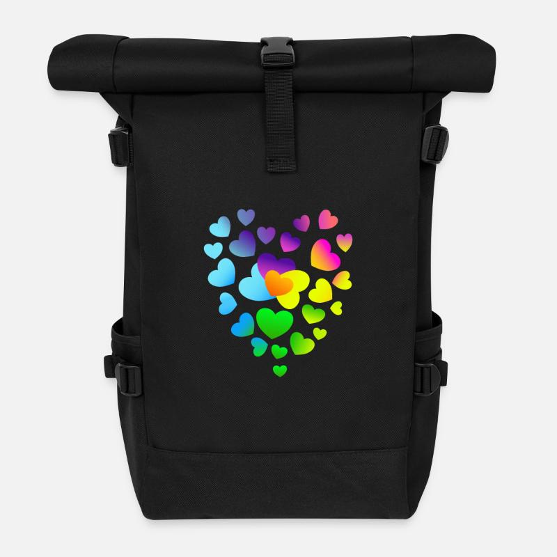 Herz Herzen bunte Herzen - Rolltop Rucksack - Schwarz