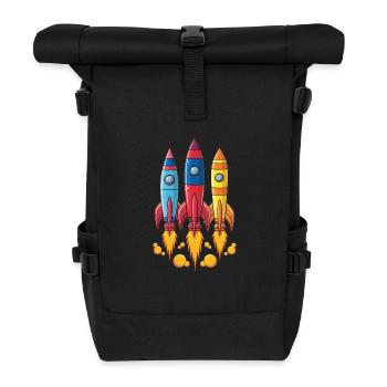 Des fusées colorées commencent l’aventure - Sac à dos roll top - noir - Devant