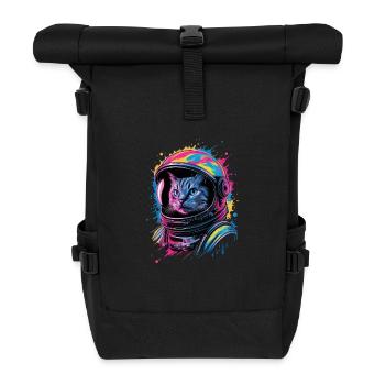 Space cat with colorful helmet - Roll Top Backpack - black - Front