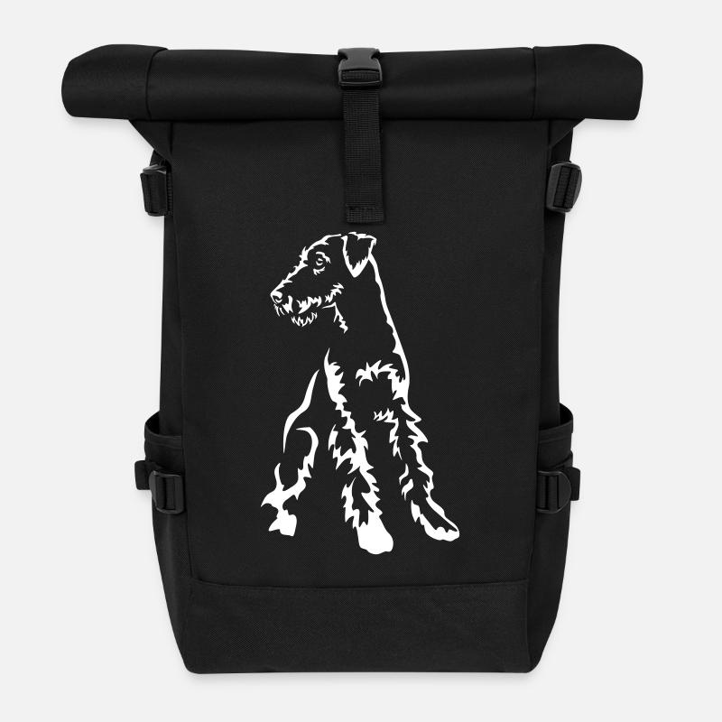 Airedale Terrier "Black Edition" - Rolltop Rucksack - Schwarz