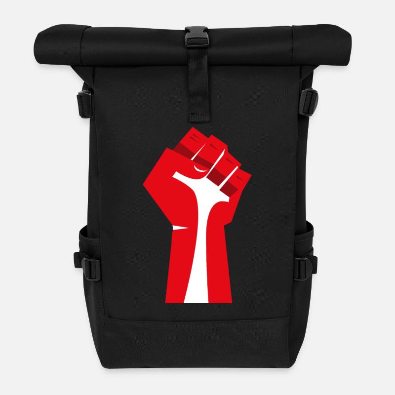 The Raised Fist (Red, White) - Roll Top Backpack - black