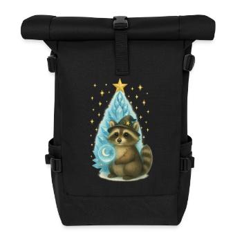 Magic raccoon in front of Christmas tree - Roll Top Backpack - black - Front