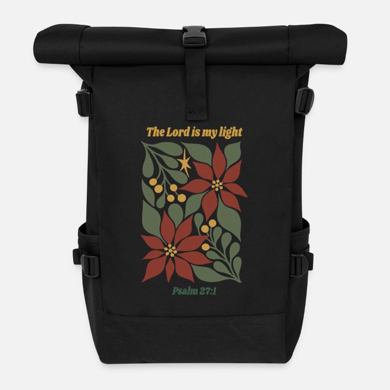 The Lord Is My Light – Psalm 27:1 Floral Christmas - Roll Top Backpack - black