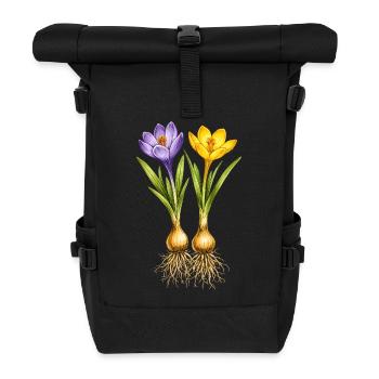 Krokusse in Gelb und Violett mit Zwiebeln - Rolltop Rucksack - Schwarz - Vorne