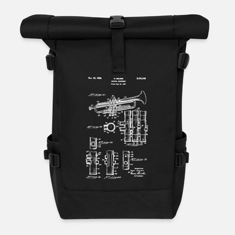 Trompete – Technisches Zeichnungspatent Vintage-Weiß - Rolltop Rucksack - Schwarz