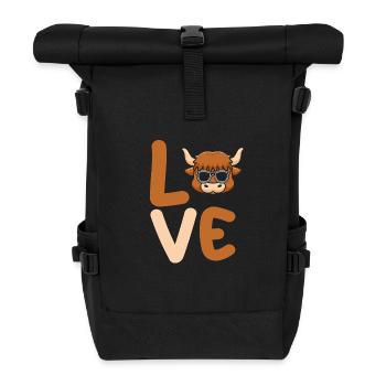 Büffel Rind Ochsen - Rolltop Rucksack - Schwarz - Vorne