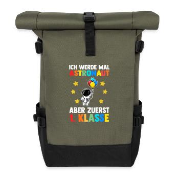 Astronaut First Grade School Enrollment Schoolchild - Roll Top Backpack - olive/black - Front
