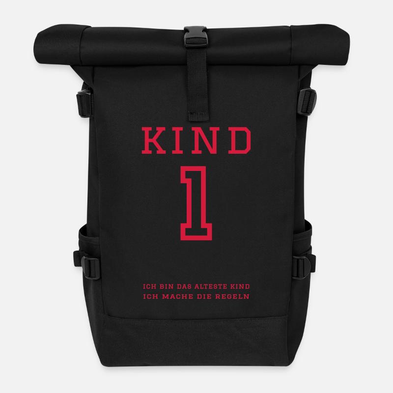 Kind 1 (personalisierbar) - Rolltop Rucksack - Schwarz