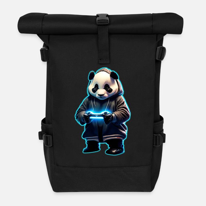 Panda Gamer - Roll Top Backpack - black